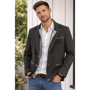 RNT23 Jeans Mens Blazer Jacket Size M Black Layered Zip Vest England 545549